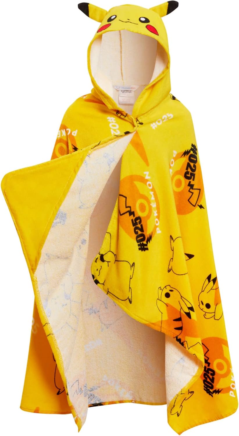Pokémon Pikachu Hooded Towel 100% Cotton Kids 3D Ears Dress Up Pikachu Poncho Beach Bath Towel Swimming Wrap