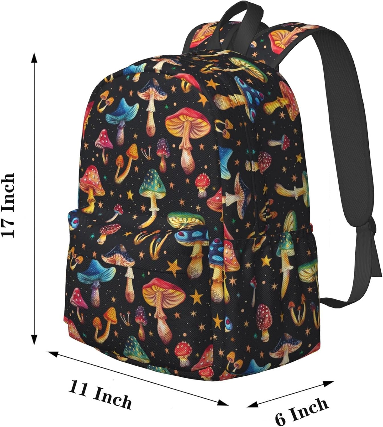 KiuLoam 17 Inch Large Capacity Backpack Colorful Mushrooms Floral Pattern Laptop Backpack Shoulder Bag School Bookbag Casual Daypack For Teenager