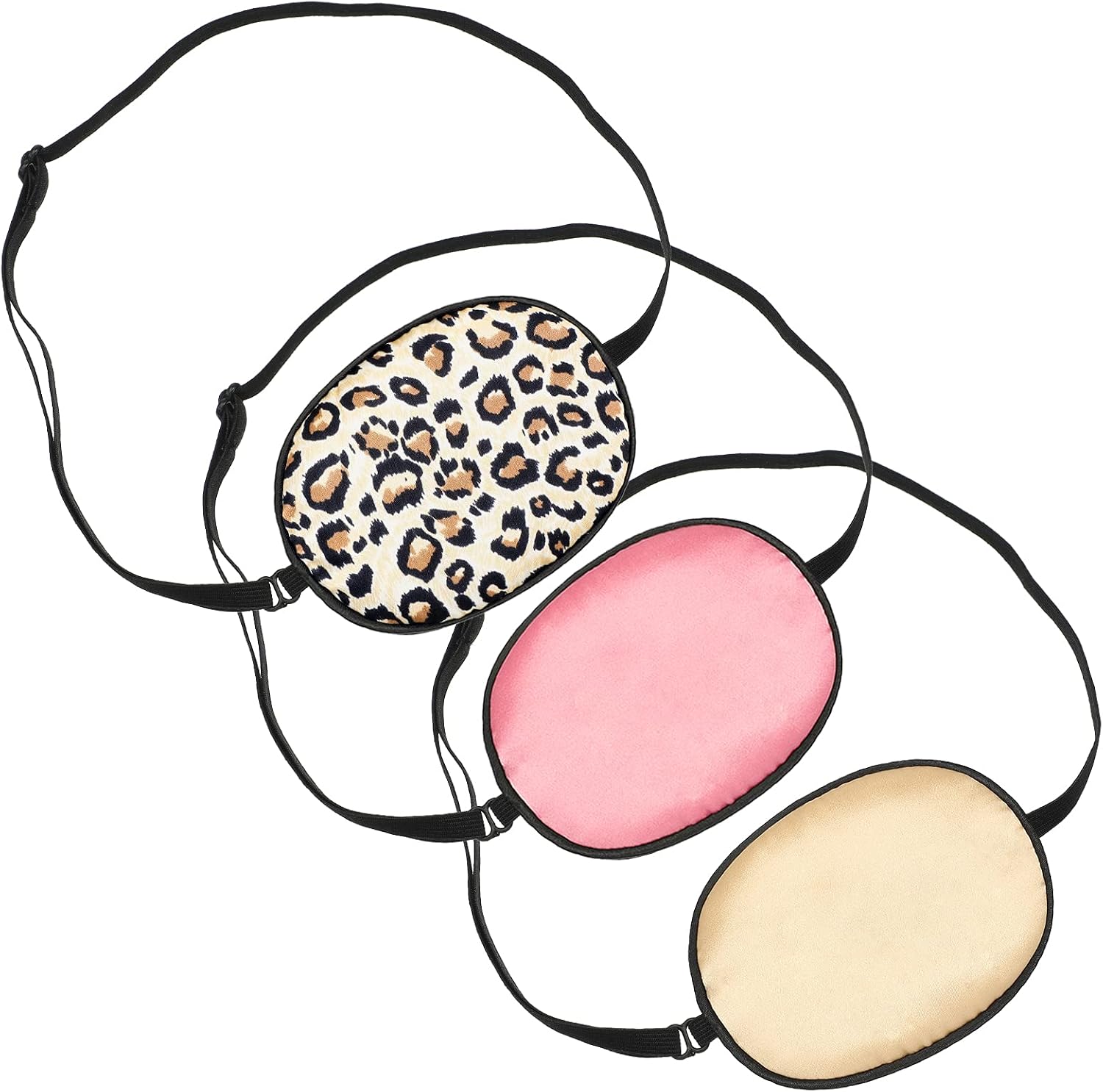 Skylety 3 Pcs Silk Eye Patch Medical Eye Patch, Leopard, Champagne, Peach