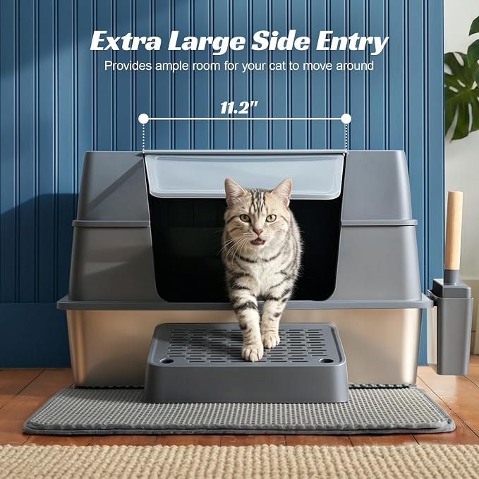 Arenero para gatos de acero inoxidable XL cerrado miniatura 2
