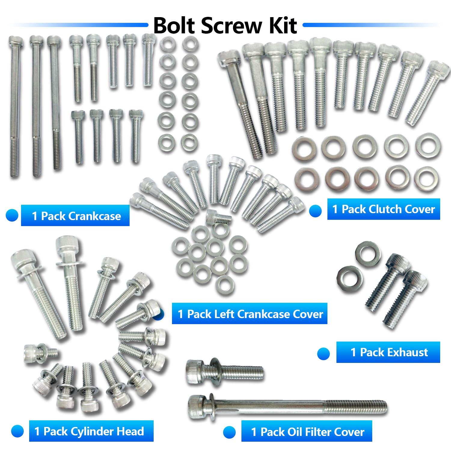 100pcs Bolt Kit Compatible with Yamaha TW200 XT200 1987-2024, Polished 304 Stainless Steel Maintenance Motorcycle Engine Allen Bolt Kit