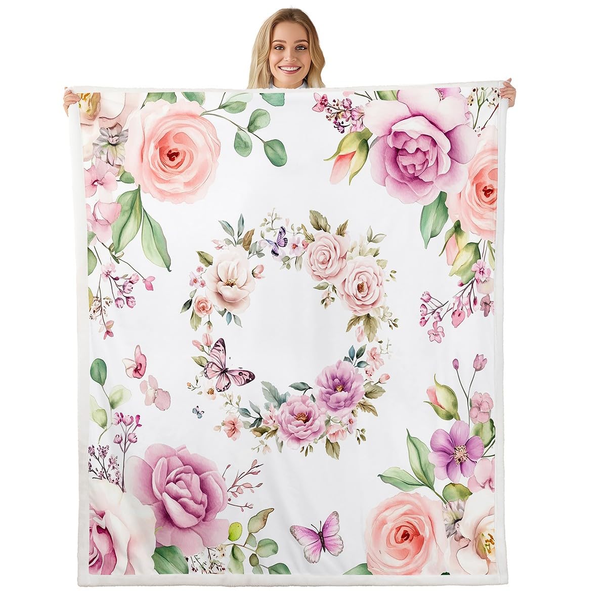 Couverture polaire fleurs botaniques rustiques et plaid canapé flanelle aquarelle
