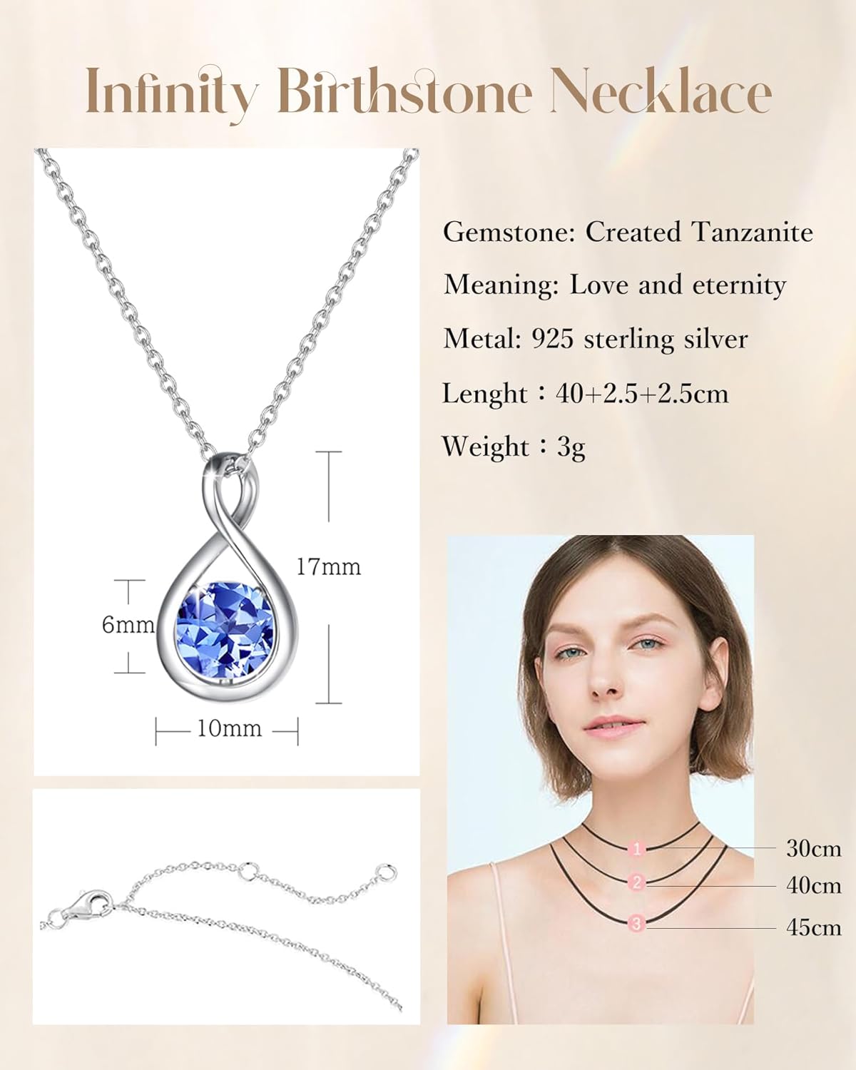 FANCIME Birthstone Necklaces for Women Fine Jewelry Sterling Silver Dainty Infinity Pendant Anniversary Birthday Valentines Day Gifts for Her Wife Mom Lady Daughter, Chain 16"+2" Extend - Image 6