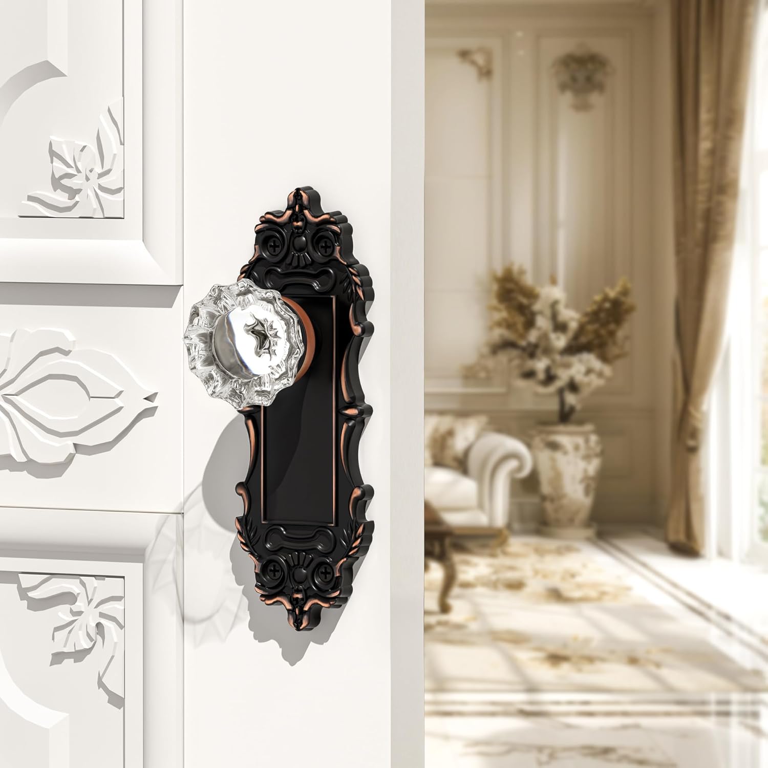 Antique Dummy Door Knobs Interior Oil Rubbed Bronze 2 Pack Doorknob Crystal Glass Closet Door Handle Vintage Door Pulls for Pantry Door Hallway