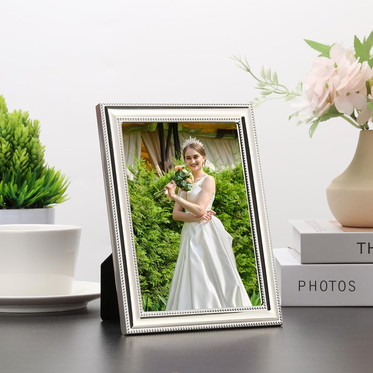 Classy Silver Plated 5x7''Photo Frame 2 pack,Classic 7x5'' Beaded Picture Frames,Real glass front and Velvet Backing,Perfect Gifts and Treasured Memories - Image 3