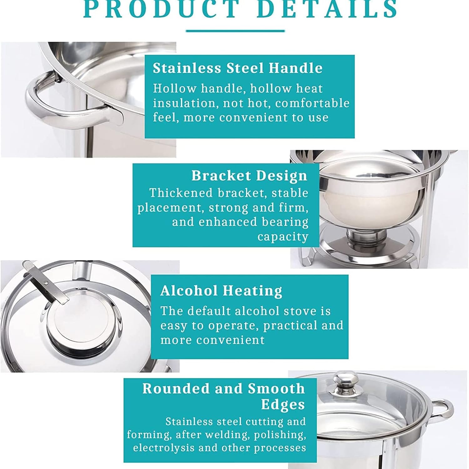 Round Stainless Steel Chafing Dish Set, Catering Buffet Food Warming Container with 5 L Food Pan and Fuel Holder, for Birthday Party Wedding Celebration,