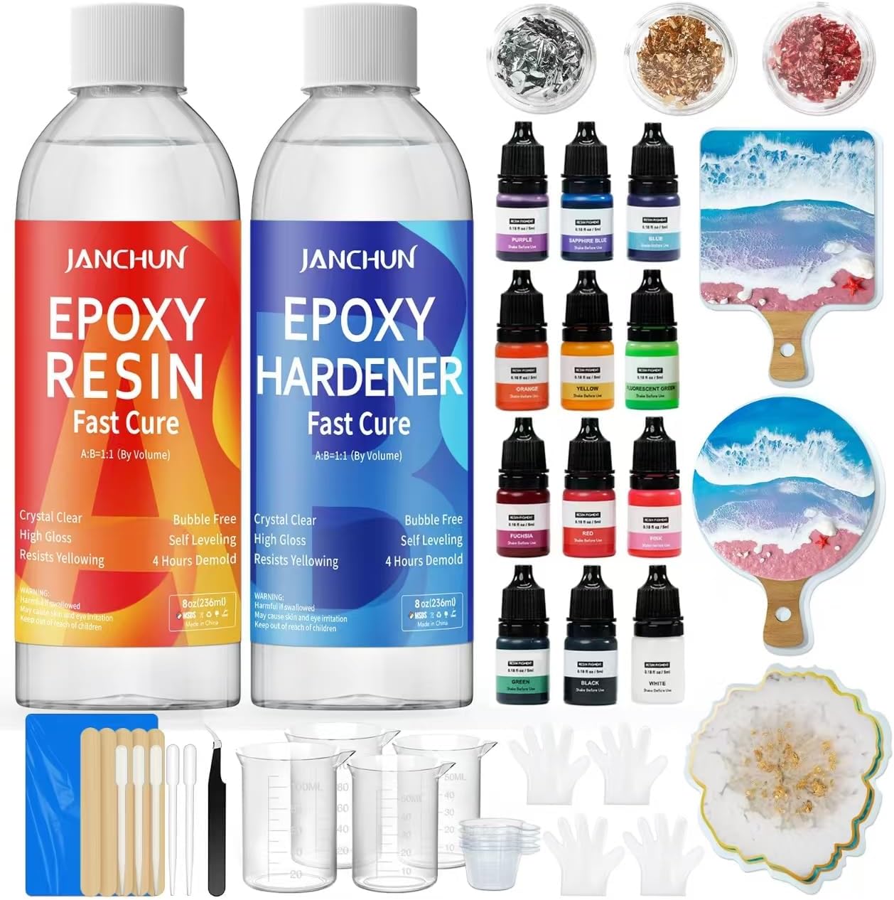 Epoxy Resin Kit,Coating and Coaster Molds for Resin Casting with Gold Flakes Color Pigments,Art Epoxy Resin Crystal Clear for Art,Crafts,Jewelry,DIY,Tumbler,River Table