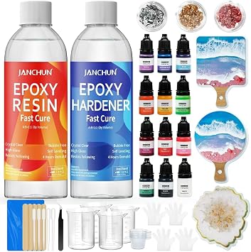 JANCHUN Epoxy Resin Kit,Coating and Coaster Molds for Resin Casting with Gold Flakes Color Pigments,Art Epoxy Resin Crystal Clear for Art,Crafts,Jewelry,DIY,Tumbler,River Table