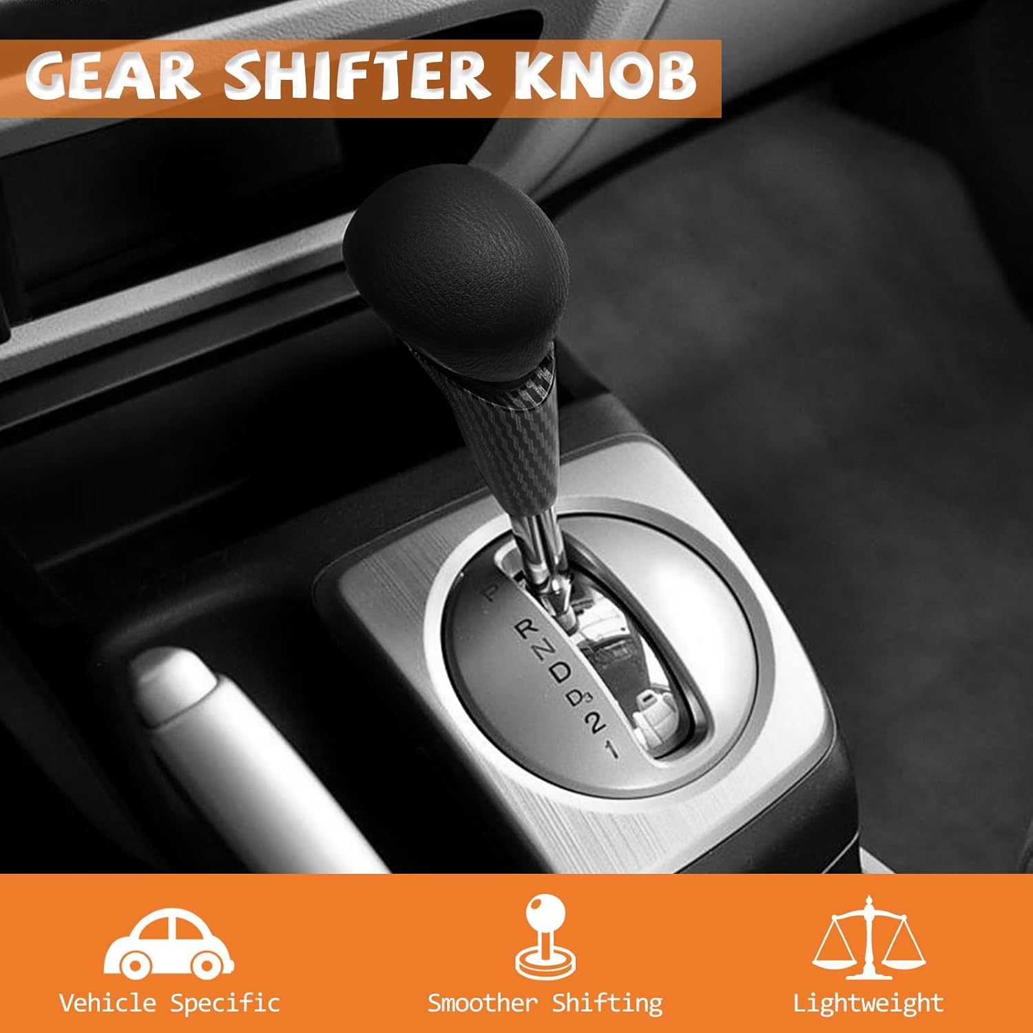 Black Leather Carbon Fiber Pattern Gear Shift Knob Shifter Compatible with Honda Civic 2006-2011 Automatic Gear Shift Handle Lever