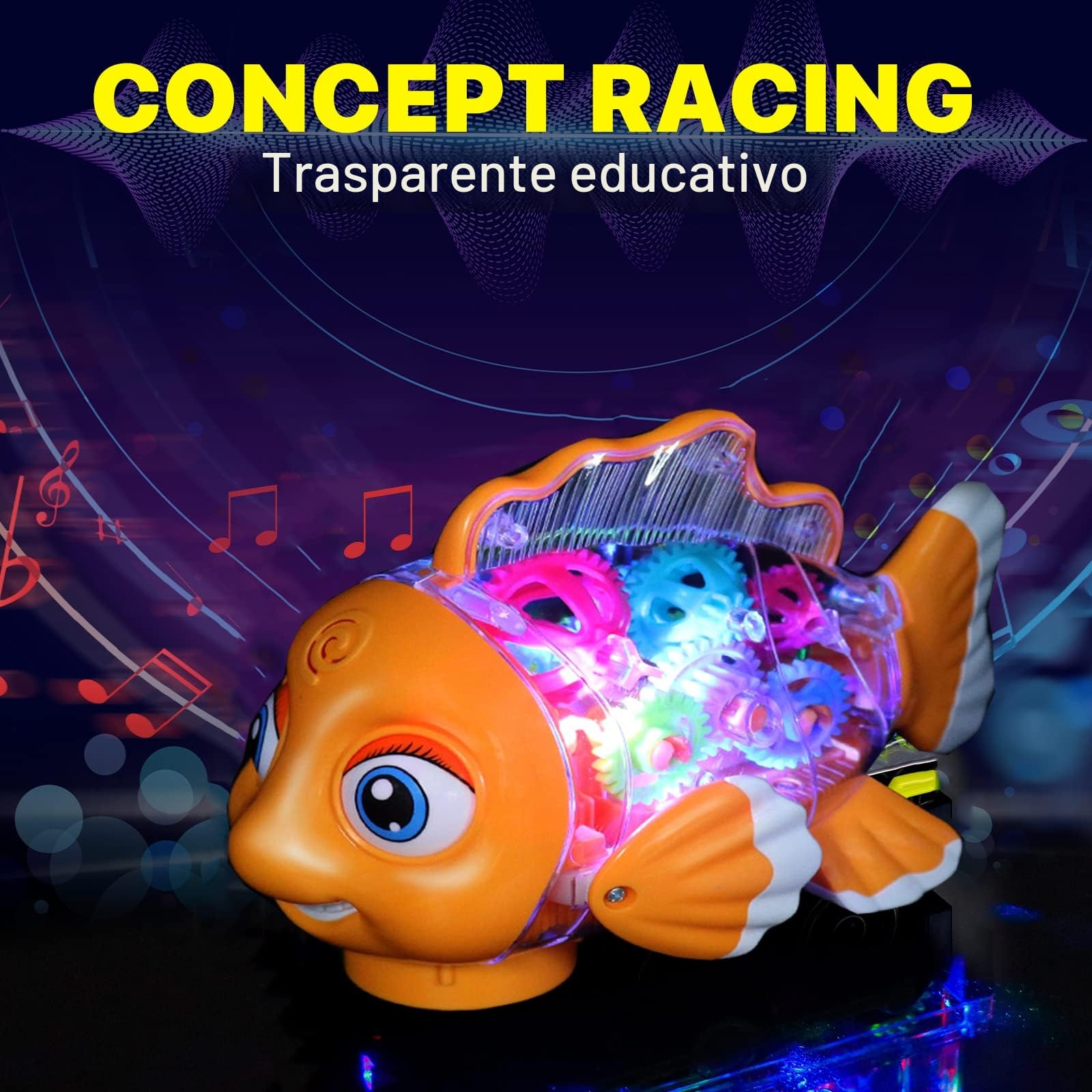 Giochi Musicali Bambini 123 Anno,Giochi per Gattonare con Musica e luci,Pesce Giocattolo per Neonati 6 9 12 18 Mesi,Regali di Compleanno Educativi con Luci e Musica,Movimento di Braccia e Coda