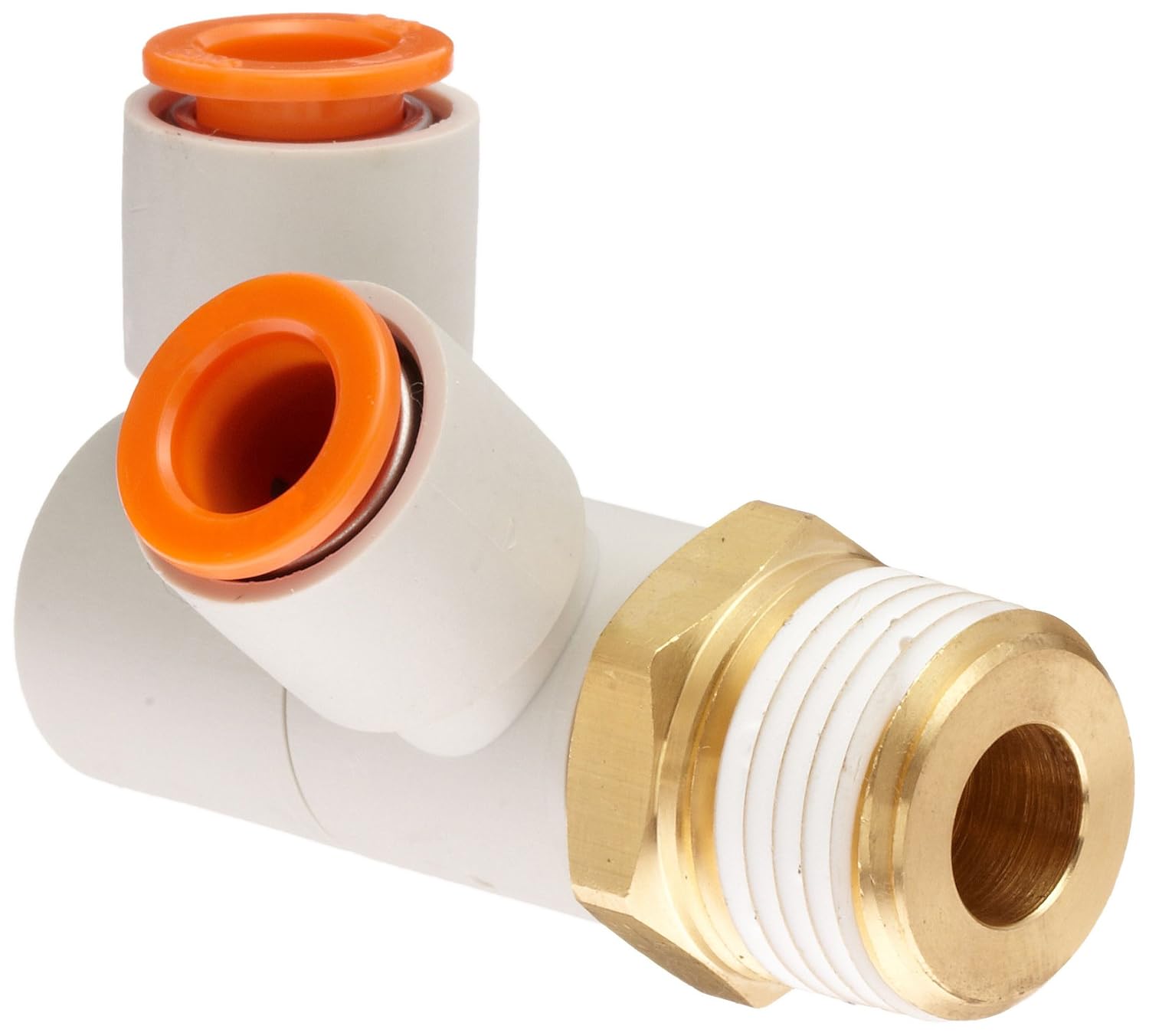 SMC KQ2VD07-34AS PBT & Brass Push-to-Connect Tube Fitting with Sealant, Double Universal Elbow, 1/4" Tube OD x 1/8" NPT Male
