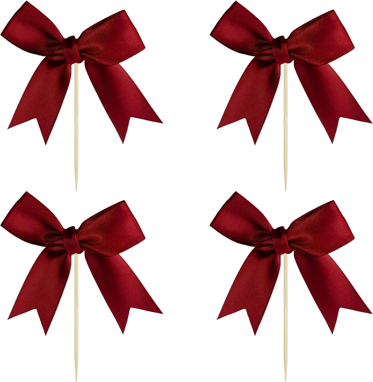 Gyfise 24Pcs Bow Cupcake Toppers Bowknot Coquette Bow Girls Birthday Cake Decorations Bowknot Cupcake Picks for Baby Shower Birthday Wedding Bridal Engagement Party Supplies Wine Red image 3