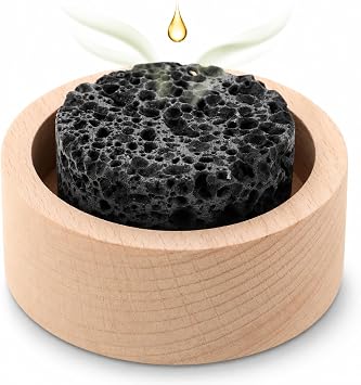 Baluue Passive Essential Oil Diffuser Lava Rock with Wood Base Small Personal Aromatherapy Stone for Essential Oils Desk Office Nightstand Car and Sauna