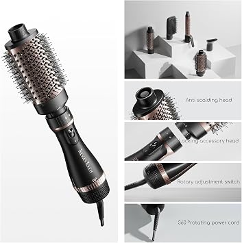 Hair Dryer Brush Set, 5-in-1 Blow Dryer Brush Set, Multi Hot Air Hair Styler for Salon Blowouts, Smooth Curls, Volumizing and Straightening, Sleek and Less Frizz, Rose Gold