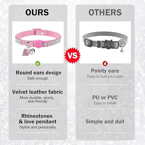 Miniatura 3 de Collar de gato con diamantes de imitación con campana, collar de diamante para gato con hebilla de seguridad, liberación rápida para niñas y niños,