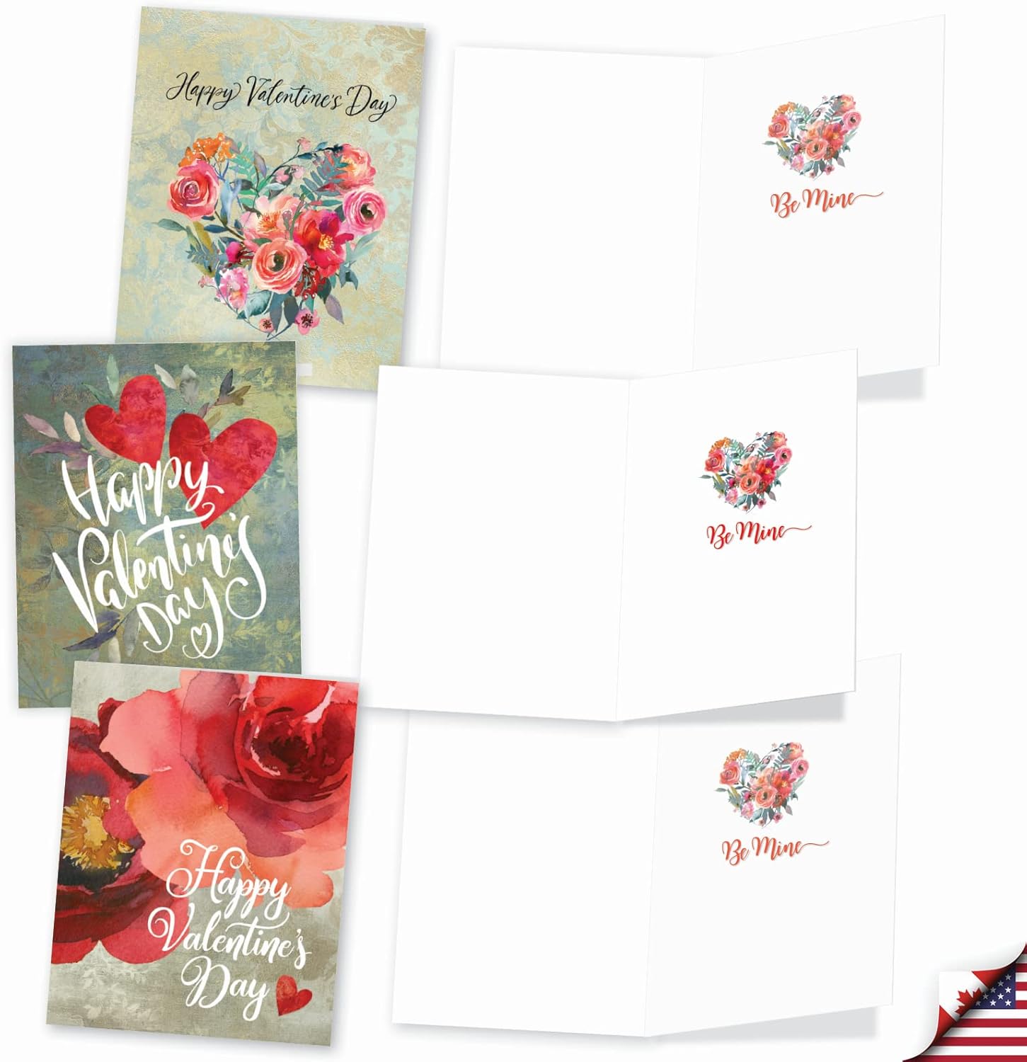 The Best Card Company 20 Assorted Valentine's Day Note Cards Bulk Box Set 4 x 5.12 Inch with Envelopes (10 Designs, 2 Each) Hearts and Flowers AM10413VDG-B2x10 - Image 4