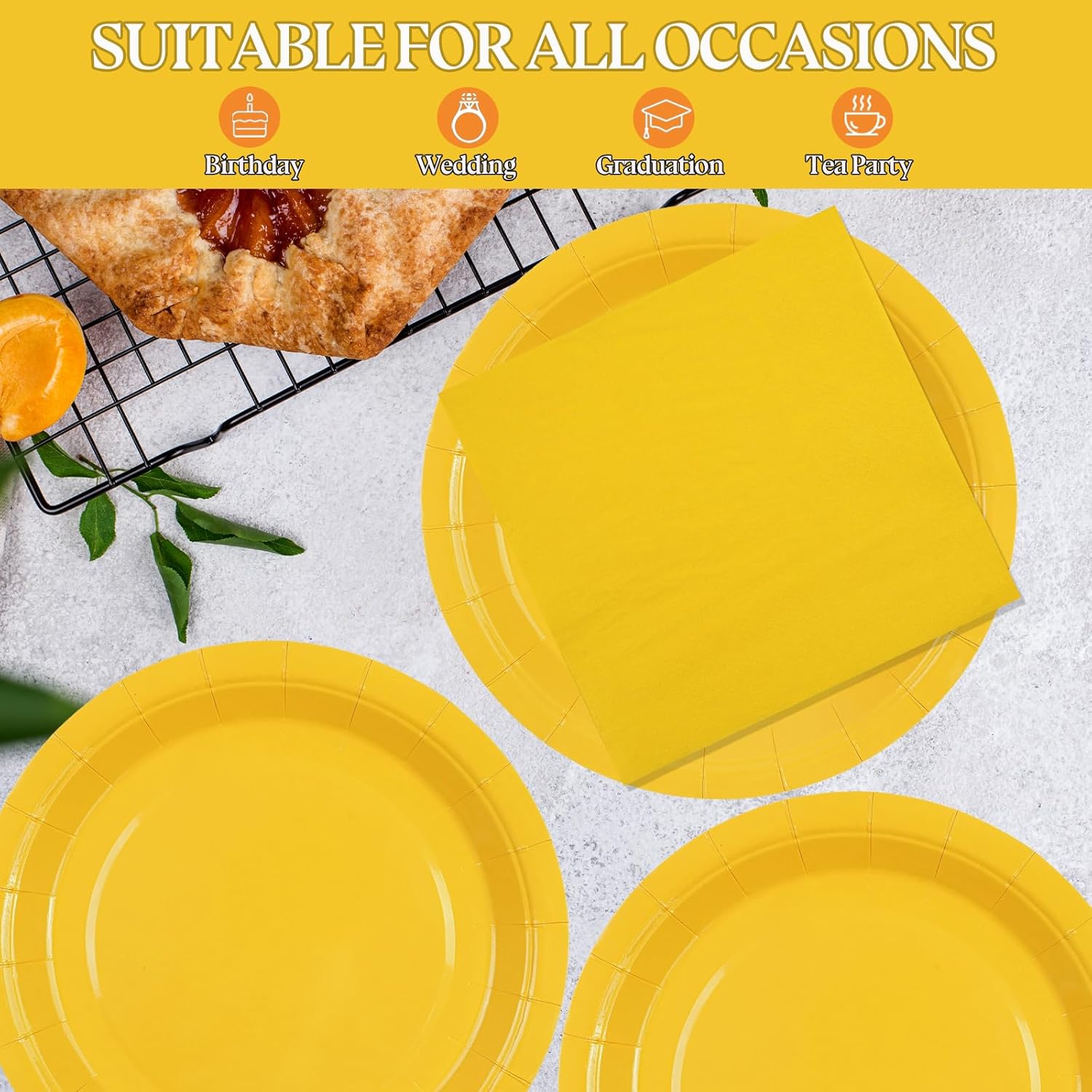 40PCS Yellow Paper Plates and Napkins,Disposable Party Tableware Set Includes 9Inch Dinner Plates and Napkins for Birthday Graduation Wedding and Holiday - Image 3