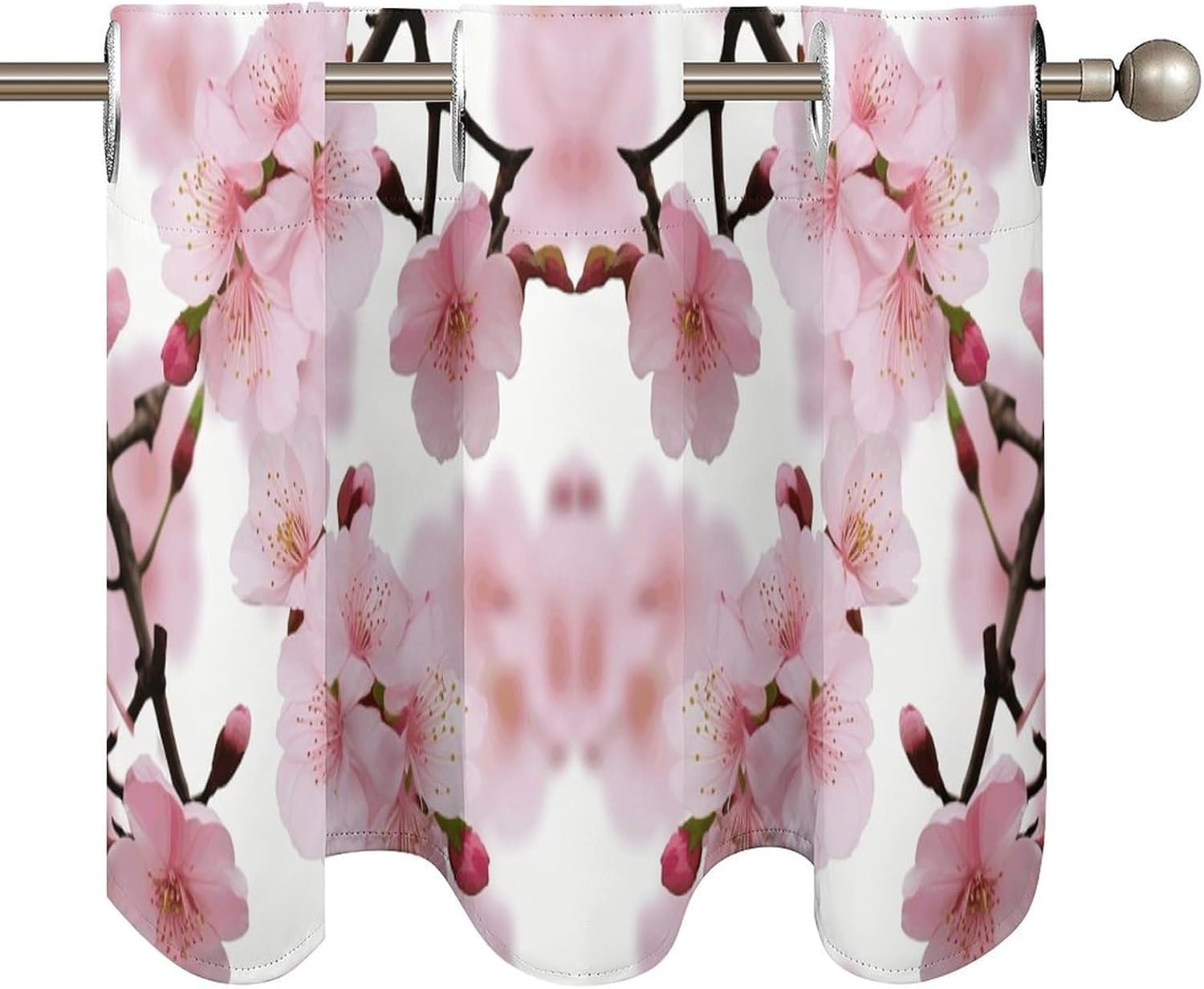Cherry Japanese Cherry Blossom Printed Short Window Curtains, Grommet Small Valance, Decorative Short Curtains Suitable for Window Sills in Bedrooms, Living Rooms, Kitchens, Etc