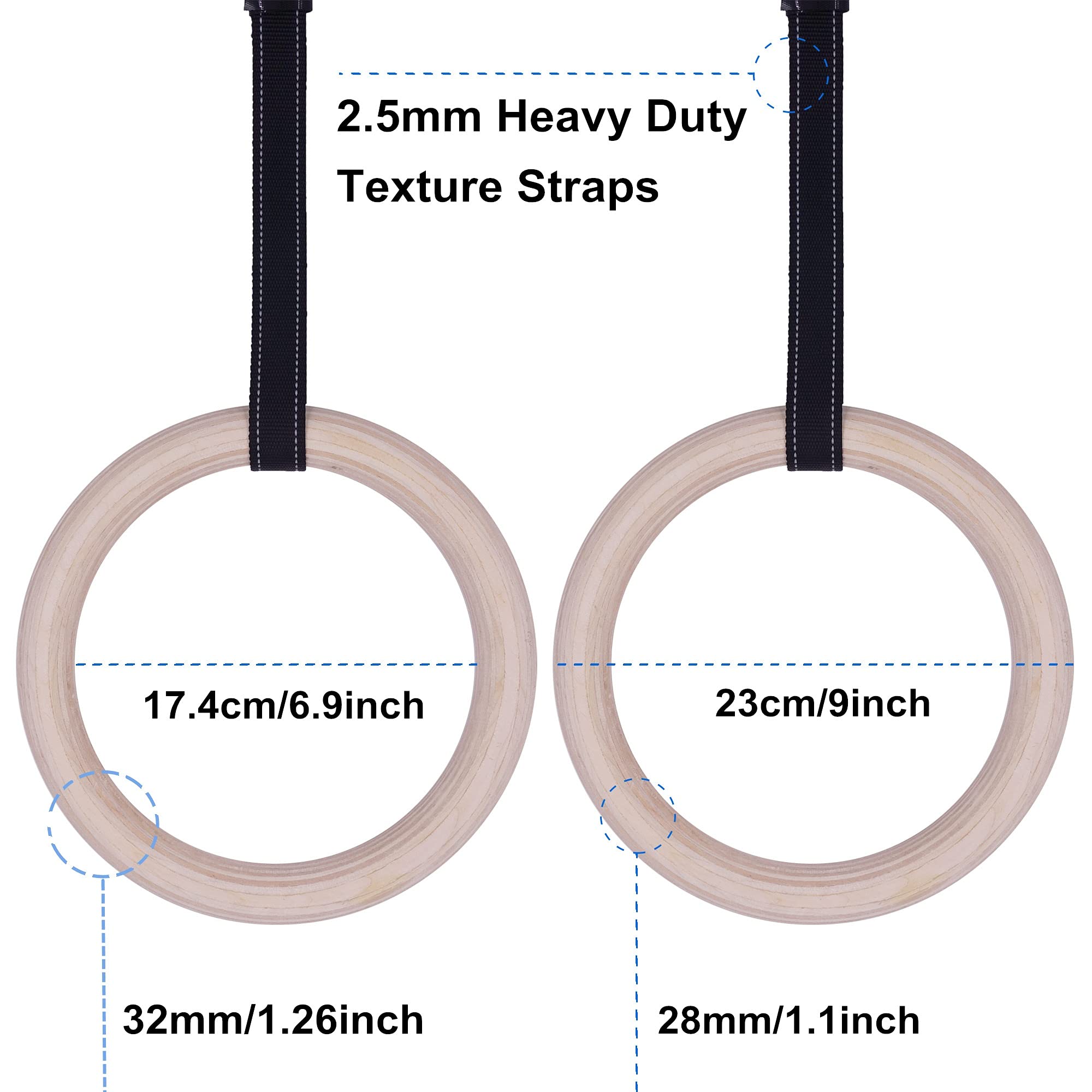 Anelli da Ginnastica, Anelli da Ginnastica Fitness Ginnastica in Legno 28/32 mm con Cinghie Regolabili Home Gym Fitness Pull ups Strength Training Attrezzatura for Ginnastica