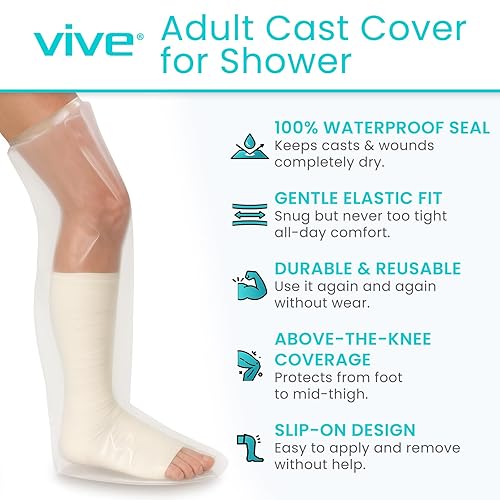 Vista 2 de Vive Fundas de fundición impermeables para piernas de ducha, protector de bolsa para adultos, botas de ducha para piernas, pies, tobillos, después