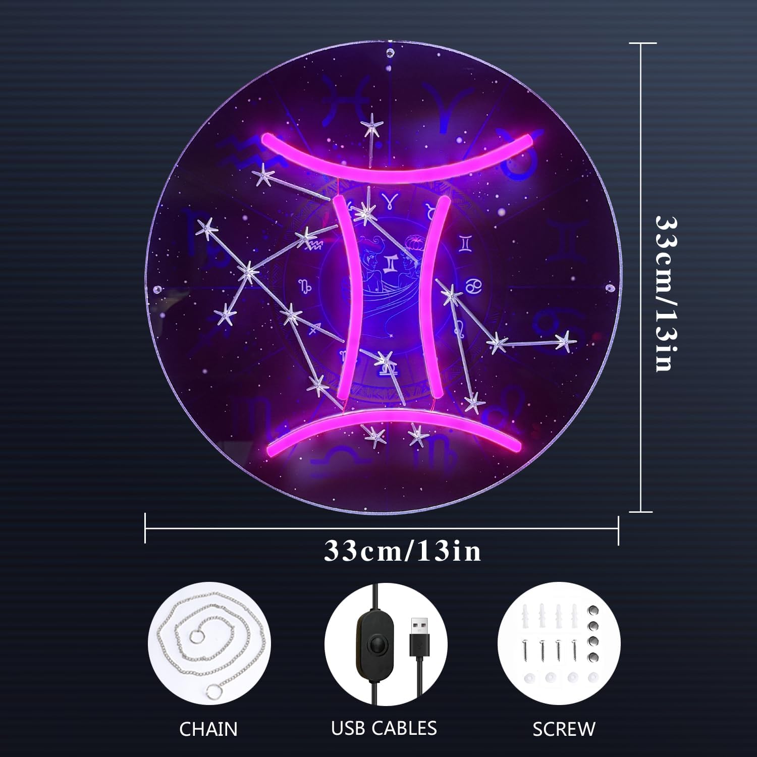 Gemini rose Nordic Lights LED Constellation Neon Sign, Home Decor for Bedroom, Living Room, Bar, 15.7 Inches