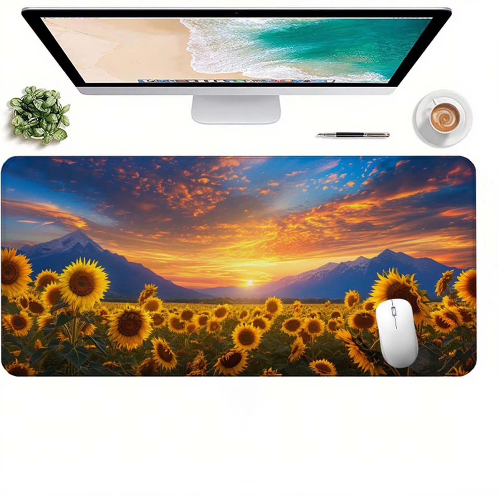 Żółta podkładka pod mysz dla graczy XXL 1400x600x3 pod ręką biurko słonecznik z antypoślizgową i wodoodporną gumową podstawą z myszy pad, gładka powierzchnia poprawia dokładność i szybkość D1-307