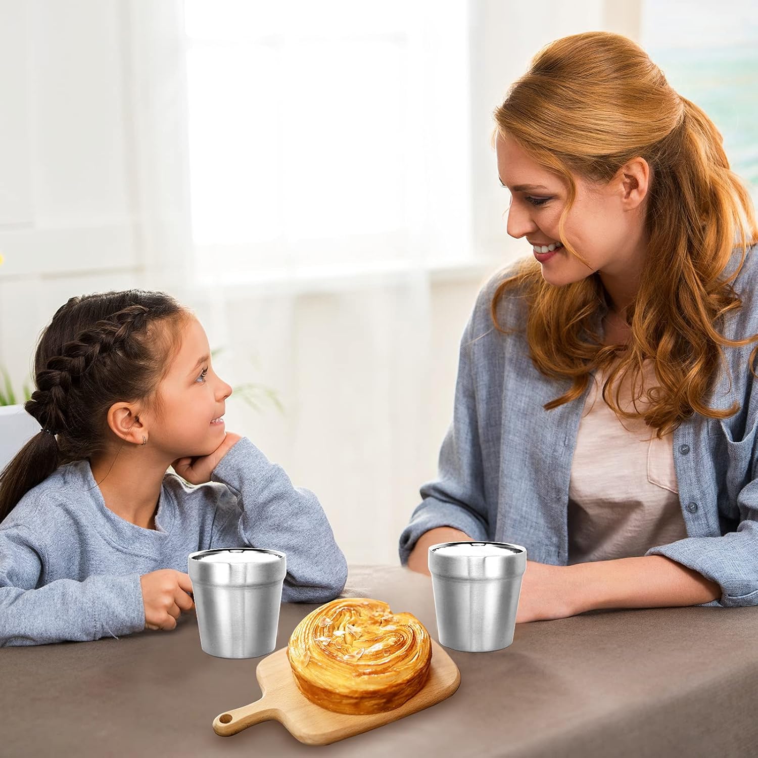 Youda Stainless Steel Double Walled Insulated Cups(Set of 4) Stackable, Coffee Cup/Tea Cup/Chilling Beer Glasses, Great for Toddlers, for Travel, Outdoor, Camping&Everyday(6 oz, Silver) - Image 5