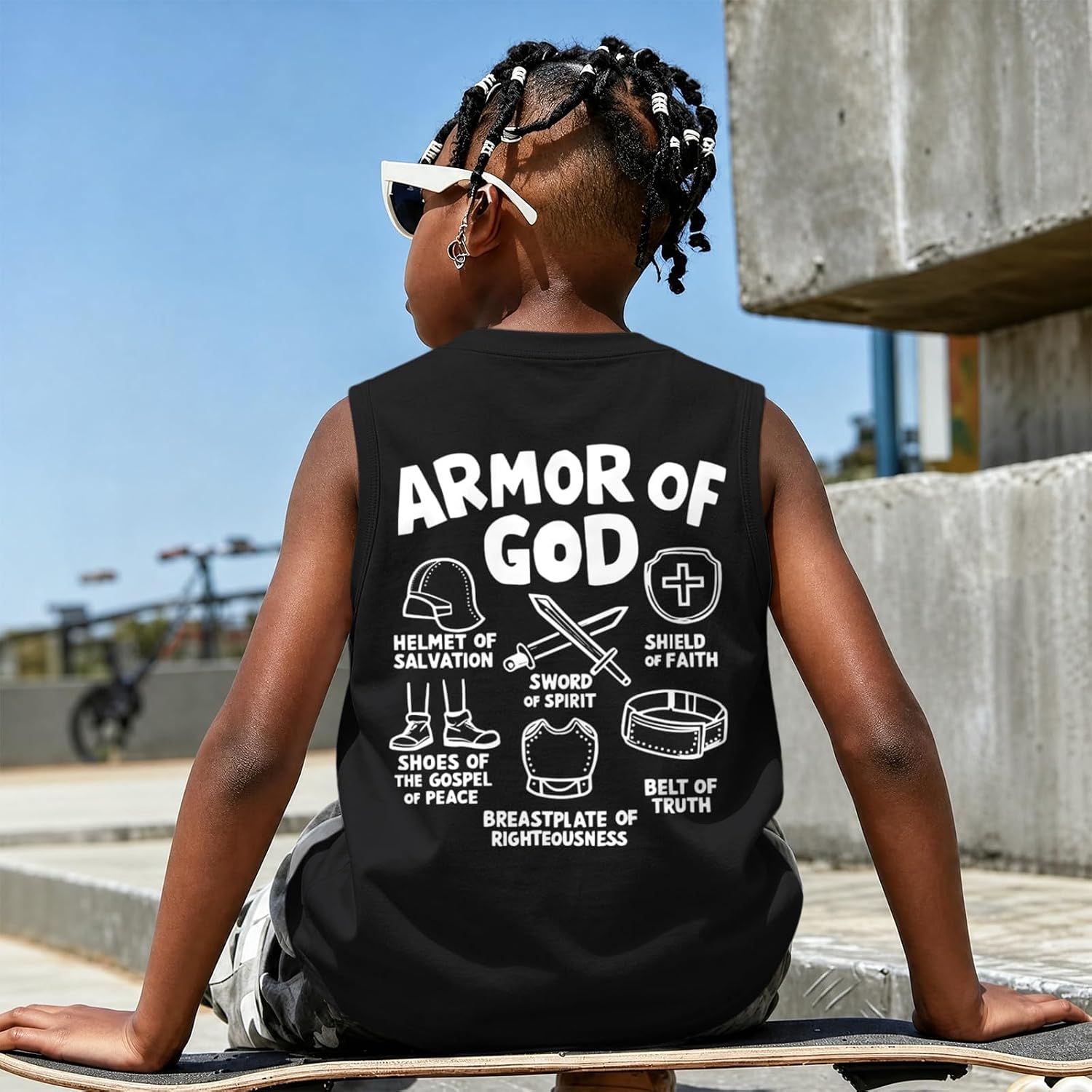 BINTEHGS Boys Armor of God Christian Tank Top Graphic Jesus Shirt Youth Sleeveless T Shirt Kids Cotton Religious Faith Shirt