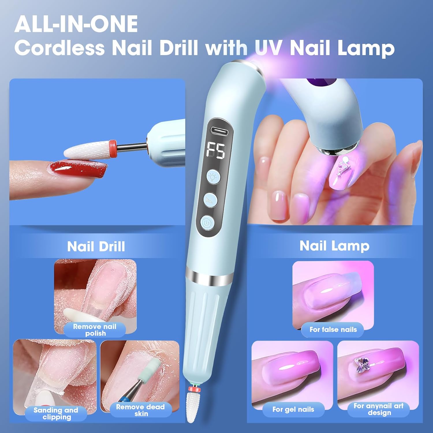 Cordless Nail Drill UV Nail Lamp 2 in 1 & Electric Callus Remover Sandpaper Discs Replacement Accessory with 35mm Metal Shaft Sanding Disc Bit for Nail Drill
