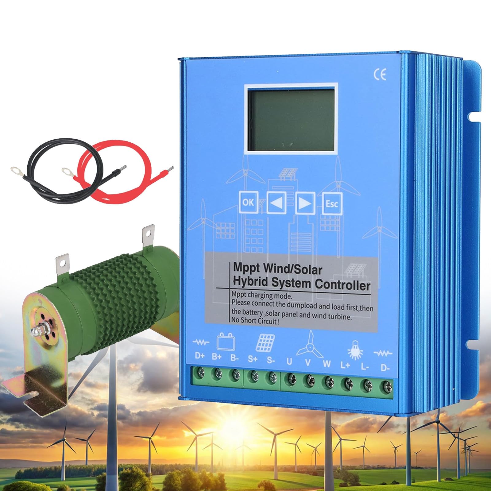 Hybrydowy regulator ładowania słonecznego z obciążeniem wyładowczym i wyświetlaczem LCD, generator turbiny wiatrowej 12 V/24 V/48 V, system zarządzania energią 48 V 12000 W