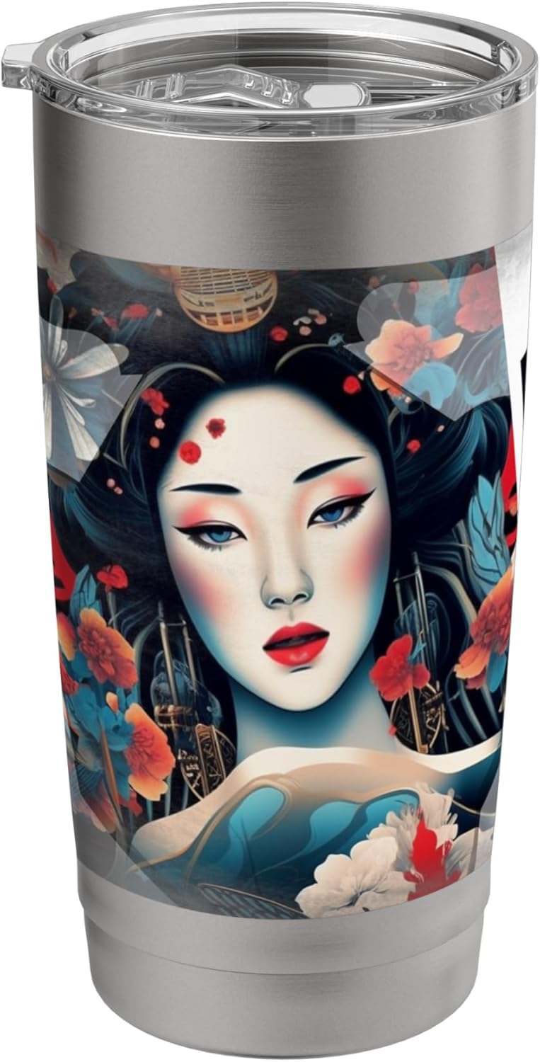 Asian Art with Geisha. Japanese Stainless Steel Insulated
