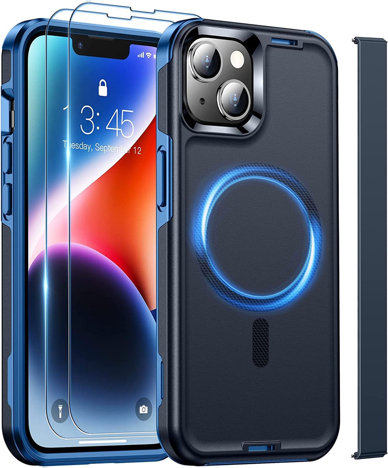 kurdene for iPhone 13 case [Compatible with MagSafe][Military Grade Drop Protection] [Glass Screen Protector] Full-Body Heavy Duty Shockproof iPhone 13 Phone Case 6.1 inch for Sports Dark Blue