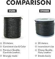 Vista 3 de Cordón de cuero para hacer joyas, cordón redondo de 2 mm, cuerda de 27 yardas utilizada para manualidades, cuerda para collar, trenzado - Negro