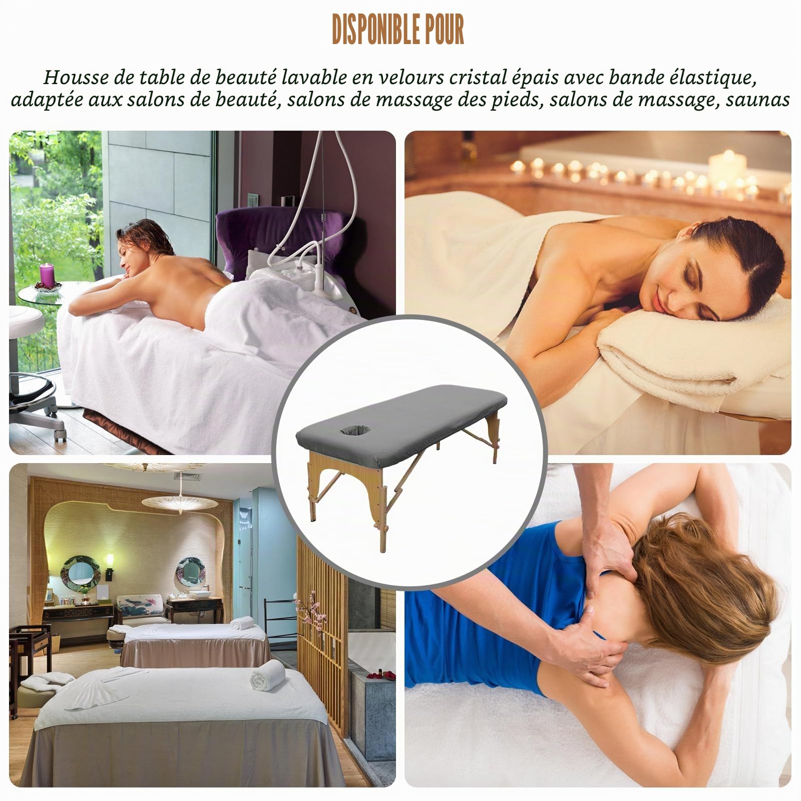 Lot de 2 housses pour table de massage : 80 x 190 cm - Housse pour table de massage résistante à l'huile - Lavable avec trou - Housse de massage élastique pour tables cosmétiques, spa, bancs de