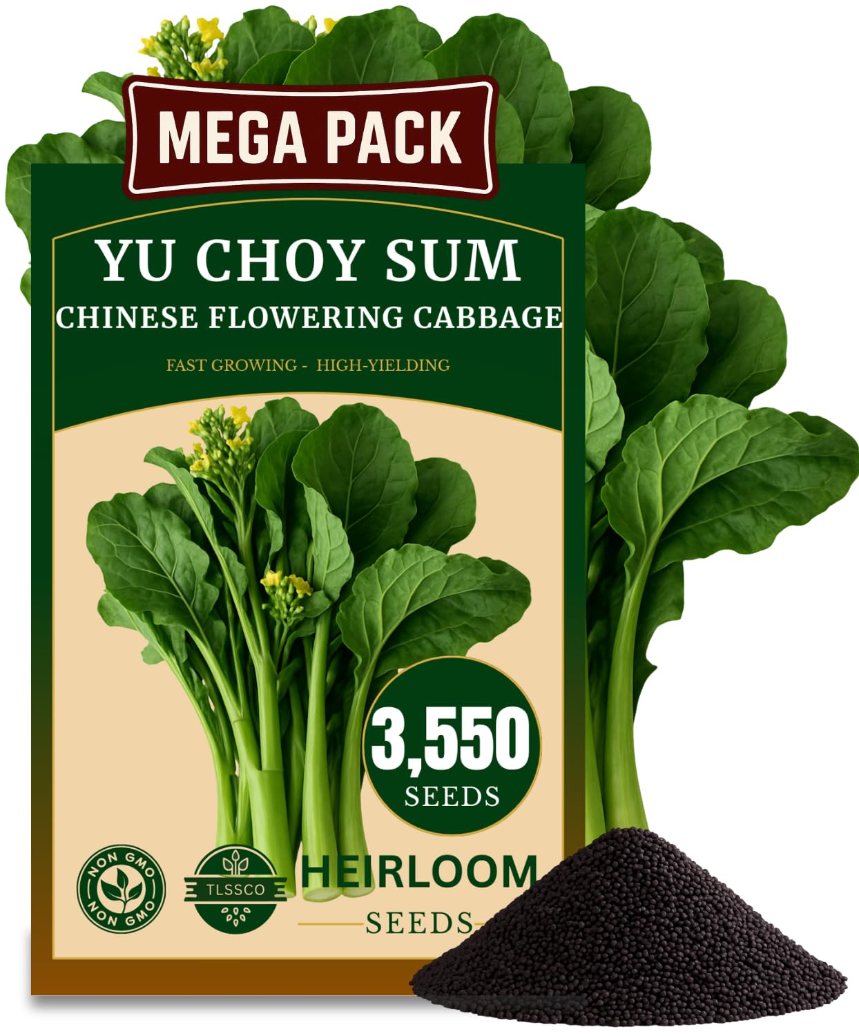 3500+ USA Premium Yu Choy Sum Seeds for Planting, Non-GMO Seeds – Fast Growing, Low Maintainance, Heat and Cold Tolerant – High-Yielding, Heirloom