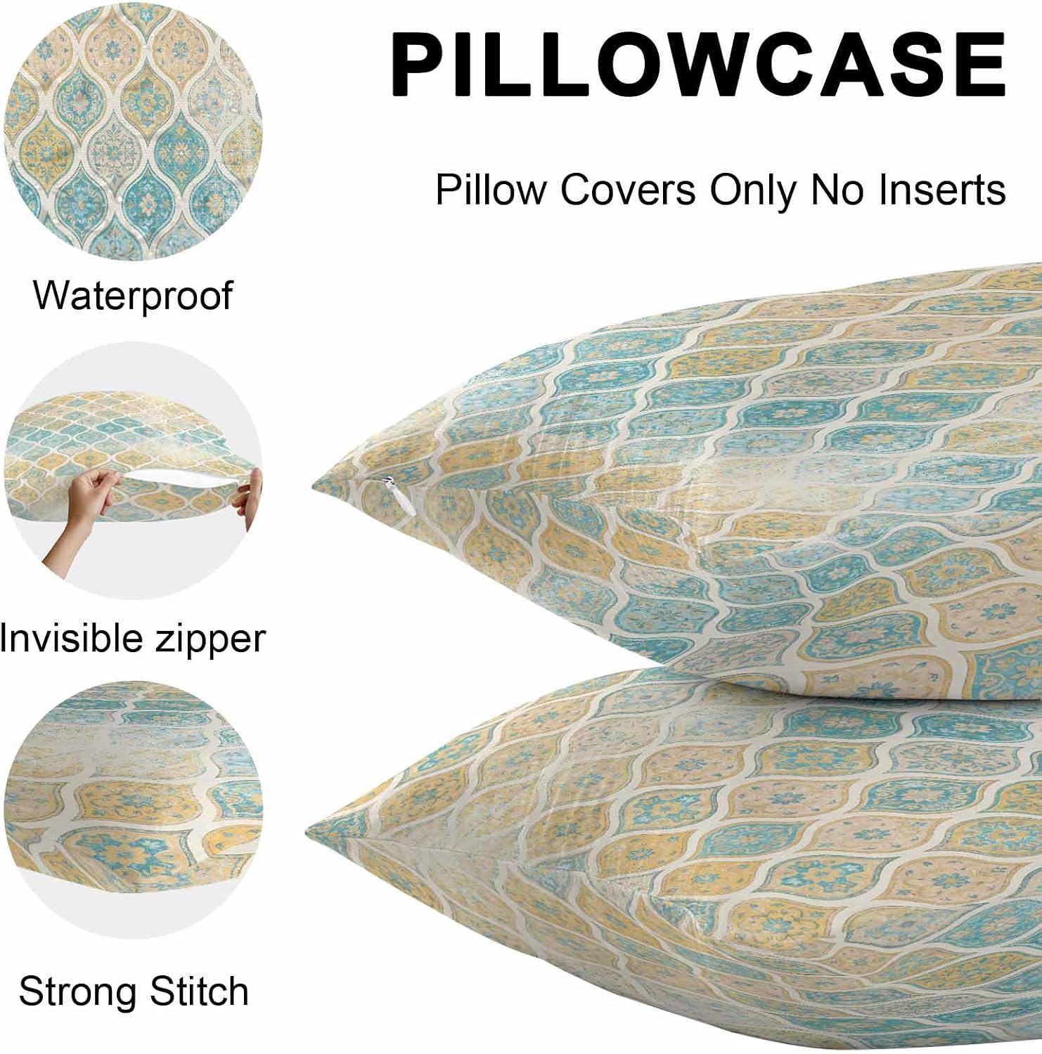 Turquoise Yellow Boho Outdoor Pillow Covers 18x18 Inch Throw Pillow Covers Set of 2 Waterproof Decorative Pillow Cases Southwest Aztec Abstract Geometric Cushion Covers for Patio Furniture Garden