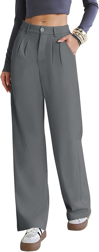 Kistore Womens Pants Wide Leg Thick Warm Pleated Work Slacks Fall Winter Business Casual Trousers for Women with Pocket