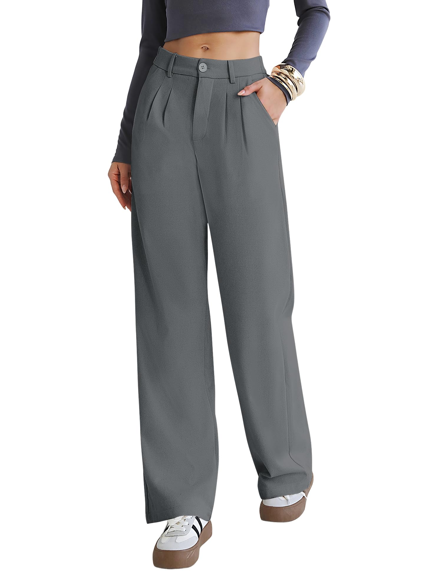 Kistore Womens Pants Wide Leg Thick Warm Pleated Work Slacks Fall Winter Business Casual Trousers for Women with
