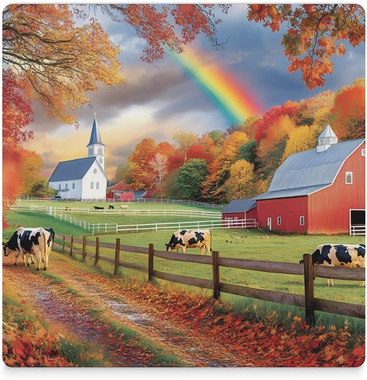 Fall Farm Coasters for Drinks Square Ceramic Coasters Cup Mats with Cork Base