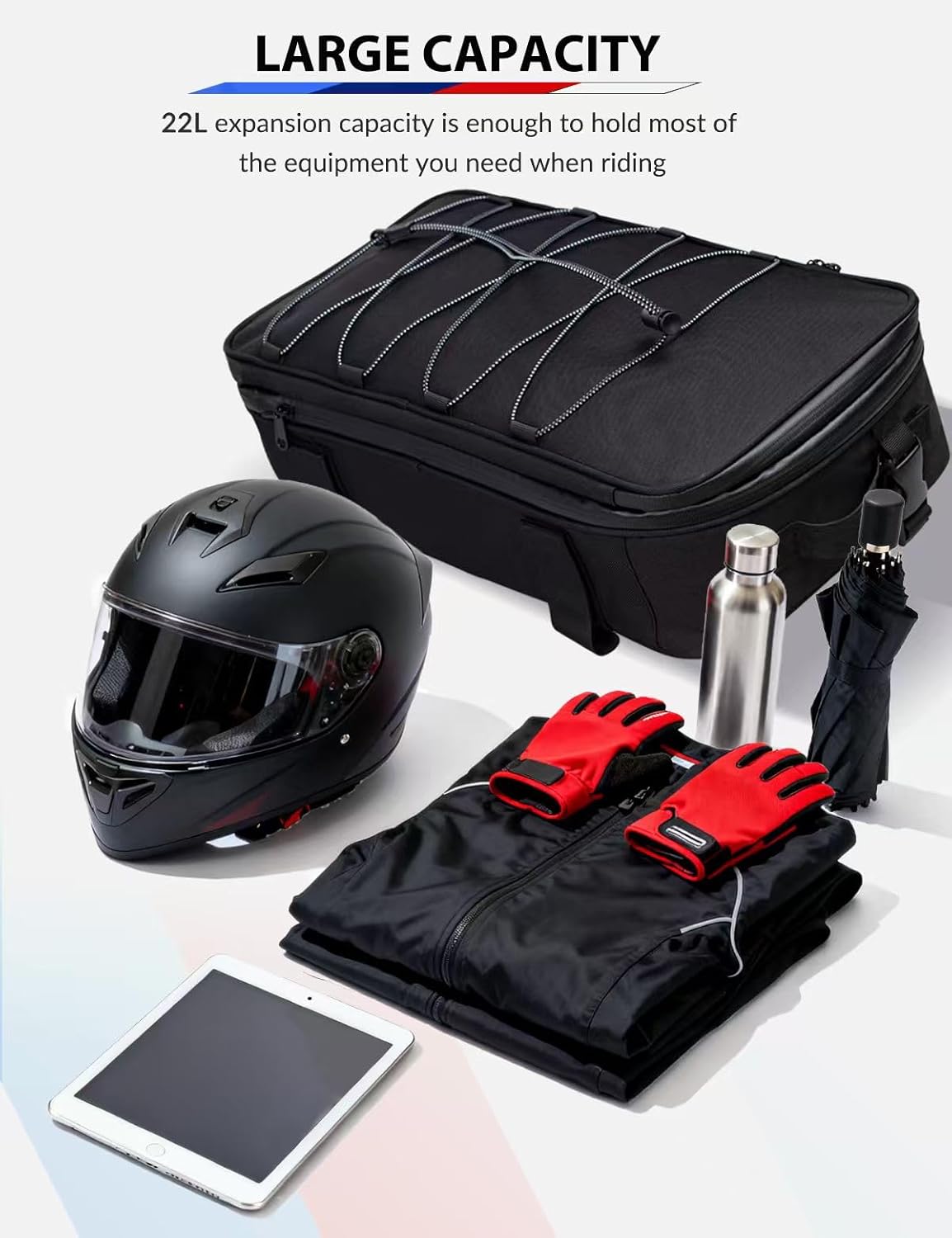 Motorcycle Tail Bag, Waterproof Tool Bags Motorcycle Saddlebag Expandable Bags for Rear Seat Helmet Luggage Bag Dual Use Backpack