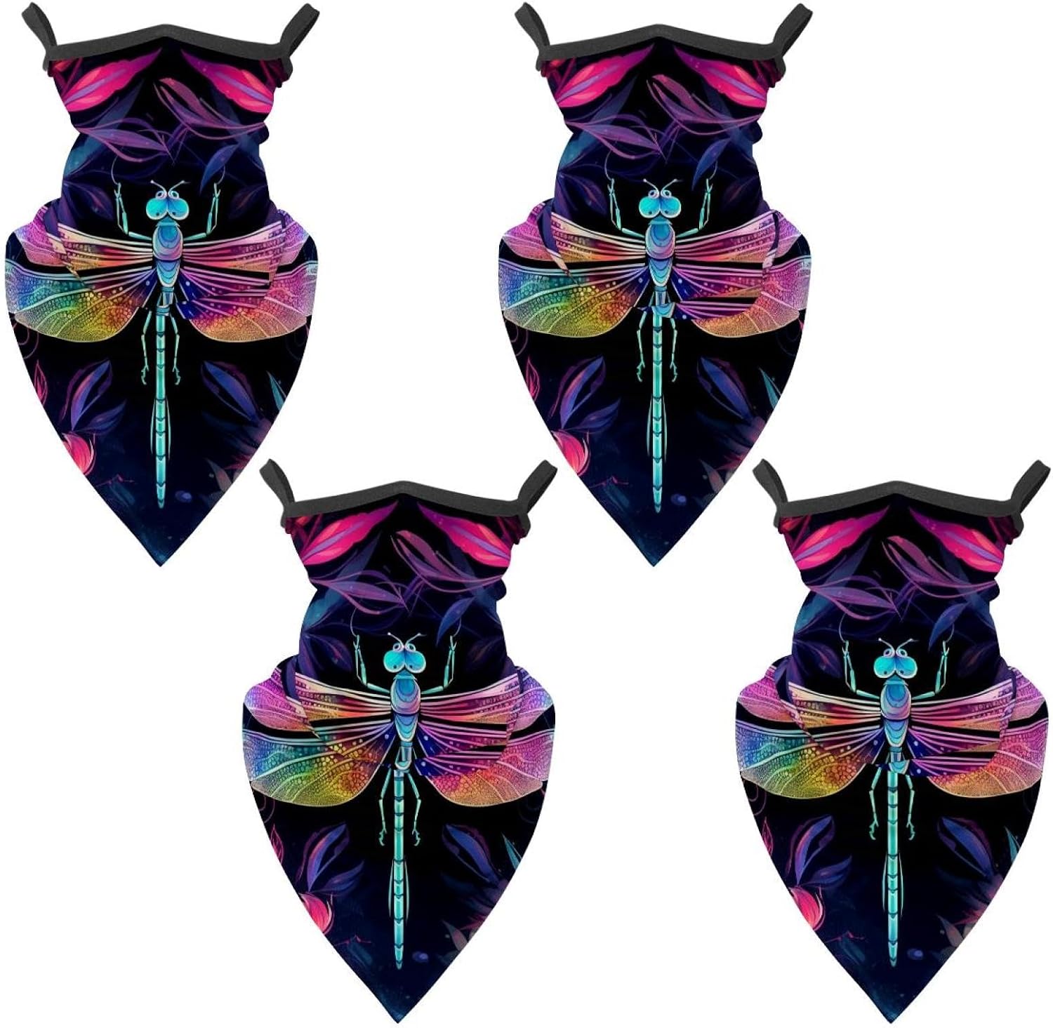 4 Pack Dragonfly Neck Gaiter Face Cover Scarf, Breathable Sun & Wind-proof for Skiing Fishing Hiking Cycling