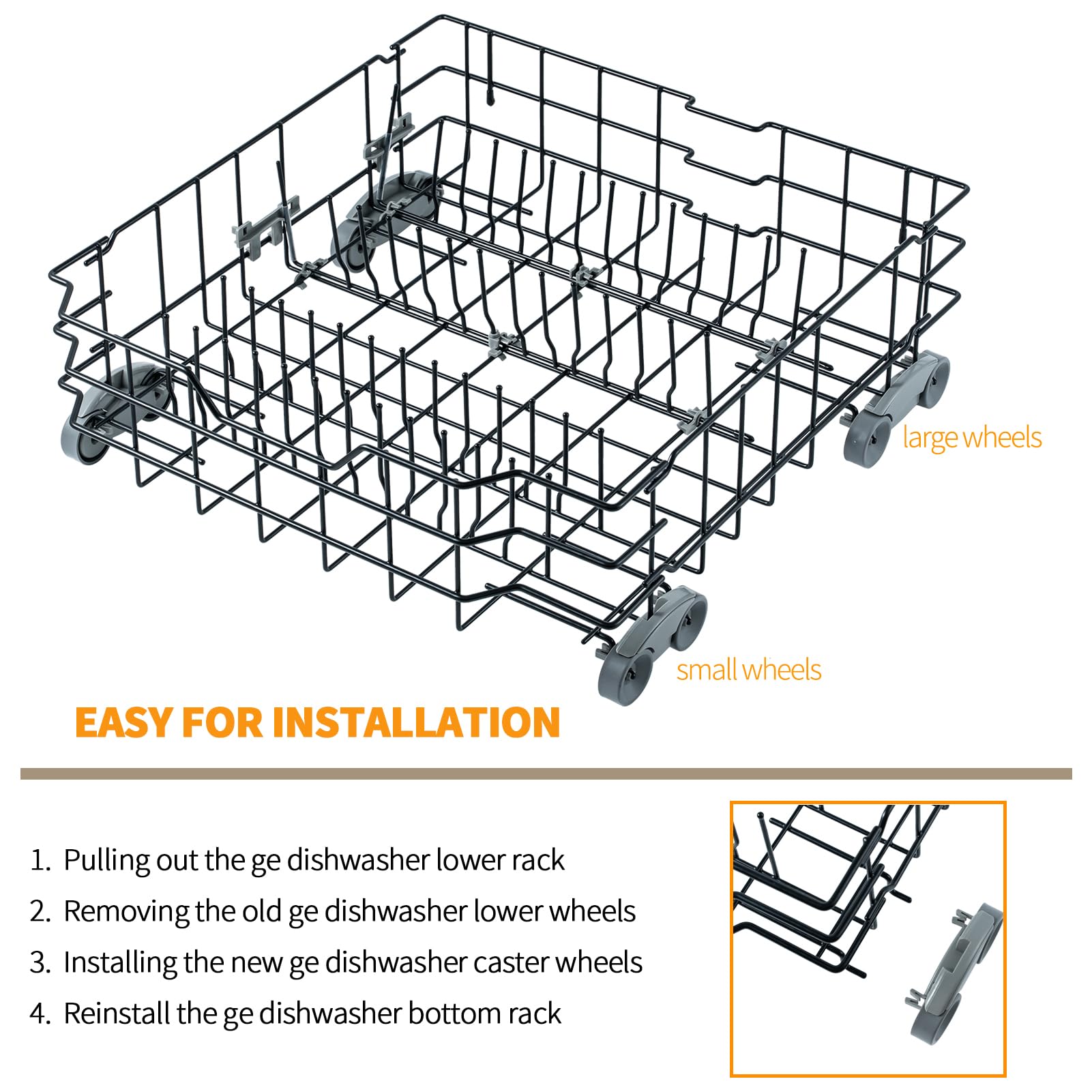 Atgestore WD12X10136 Geschirrspülerrollen, Ersatz für GE Untergestellrollen, Achsen-Set, 8 Rollen und 8 Bolzen, WD12X10136, WD12X10277, GE-Profil, Geschirrspüler-Teile, untere Demontage-Räder-Set