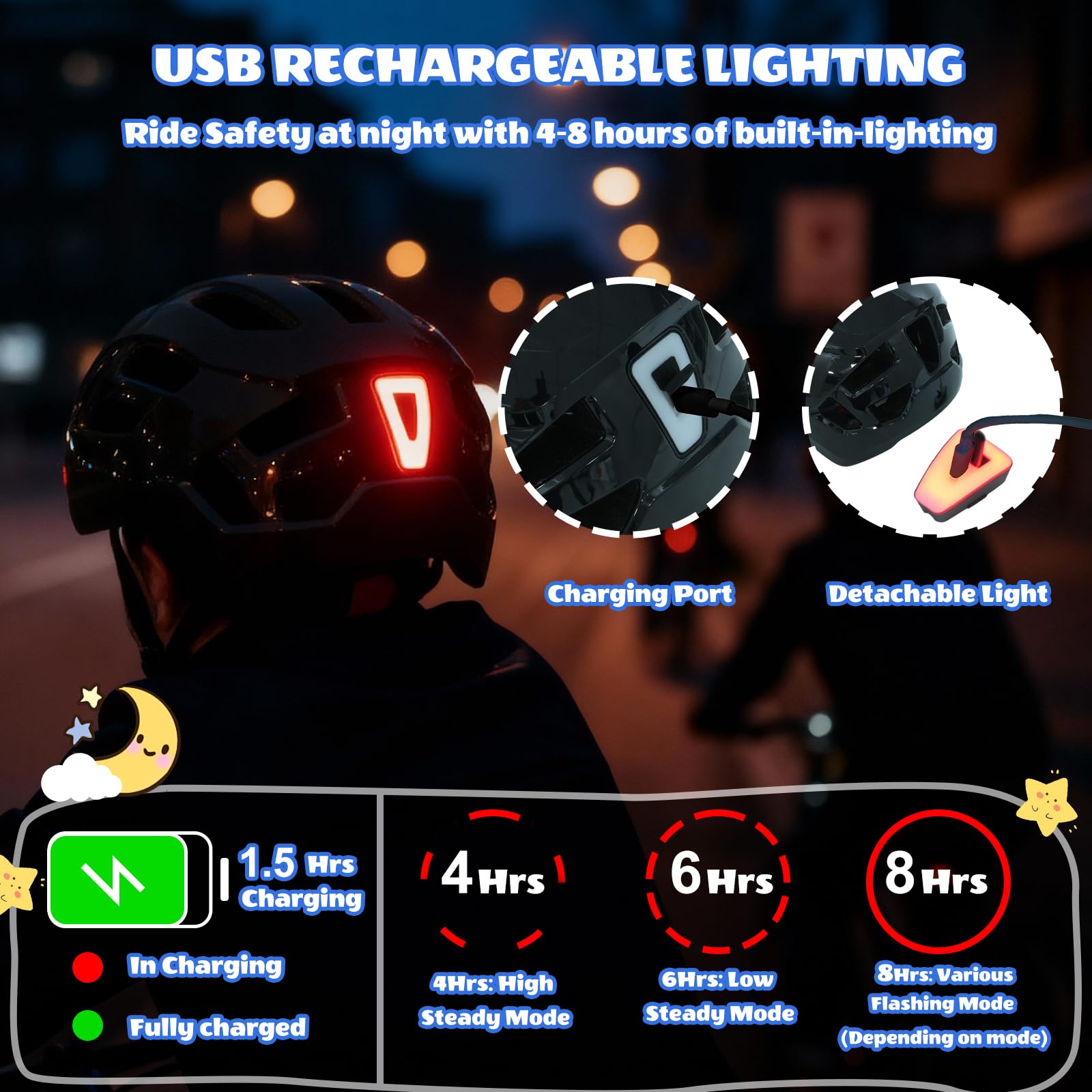 Casco da bicicletta regolabile per bambini con luce posteriore ricaricabile, leggero per sport