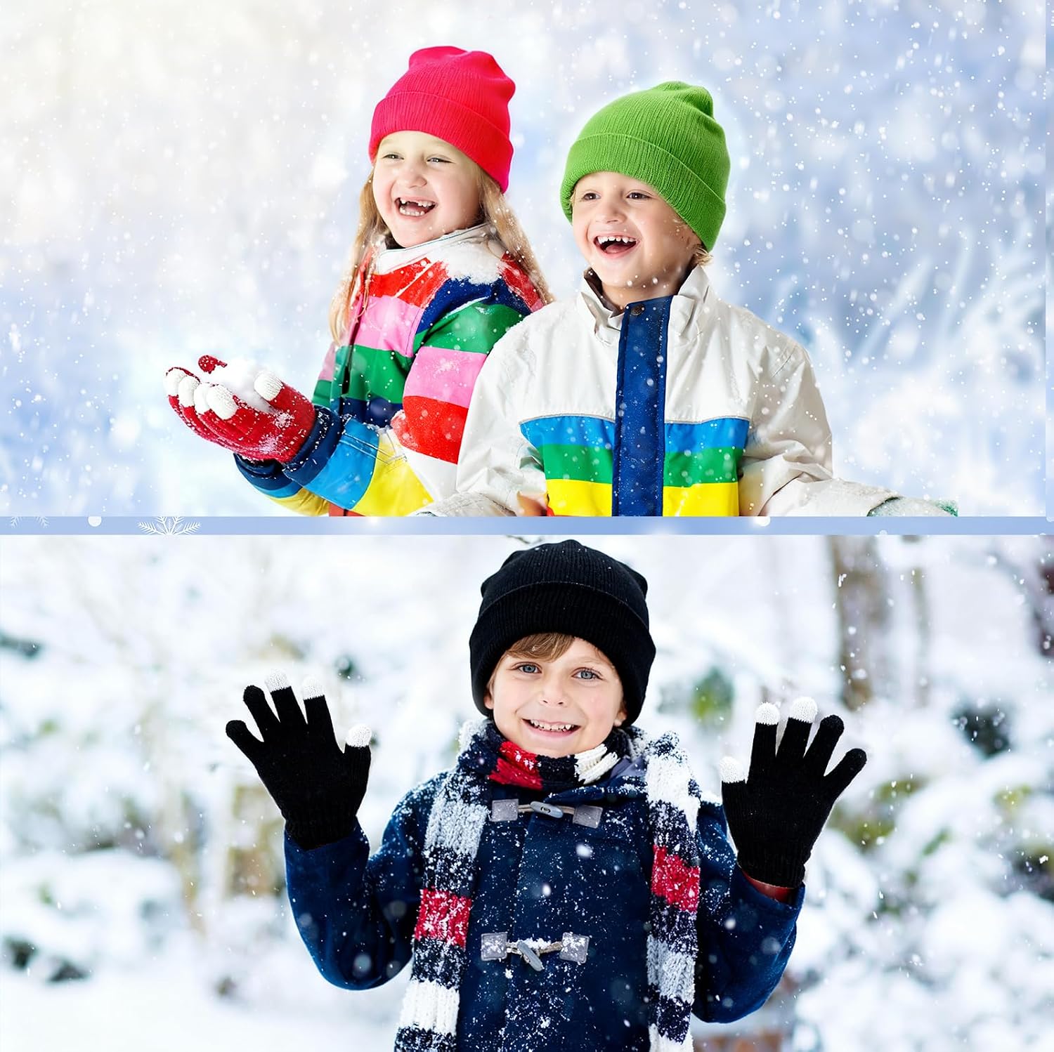 Handepo 60Pcs Kids Winter Beanie and Gloves Bulk Knit Hats Gloves Warm Unisex Cold Weather Winter Gifts for Boy Girl Homeless