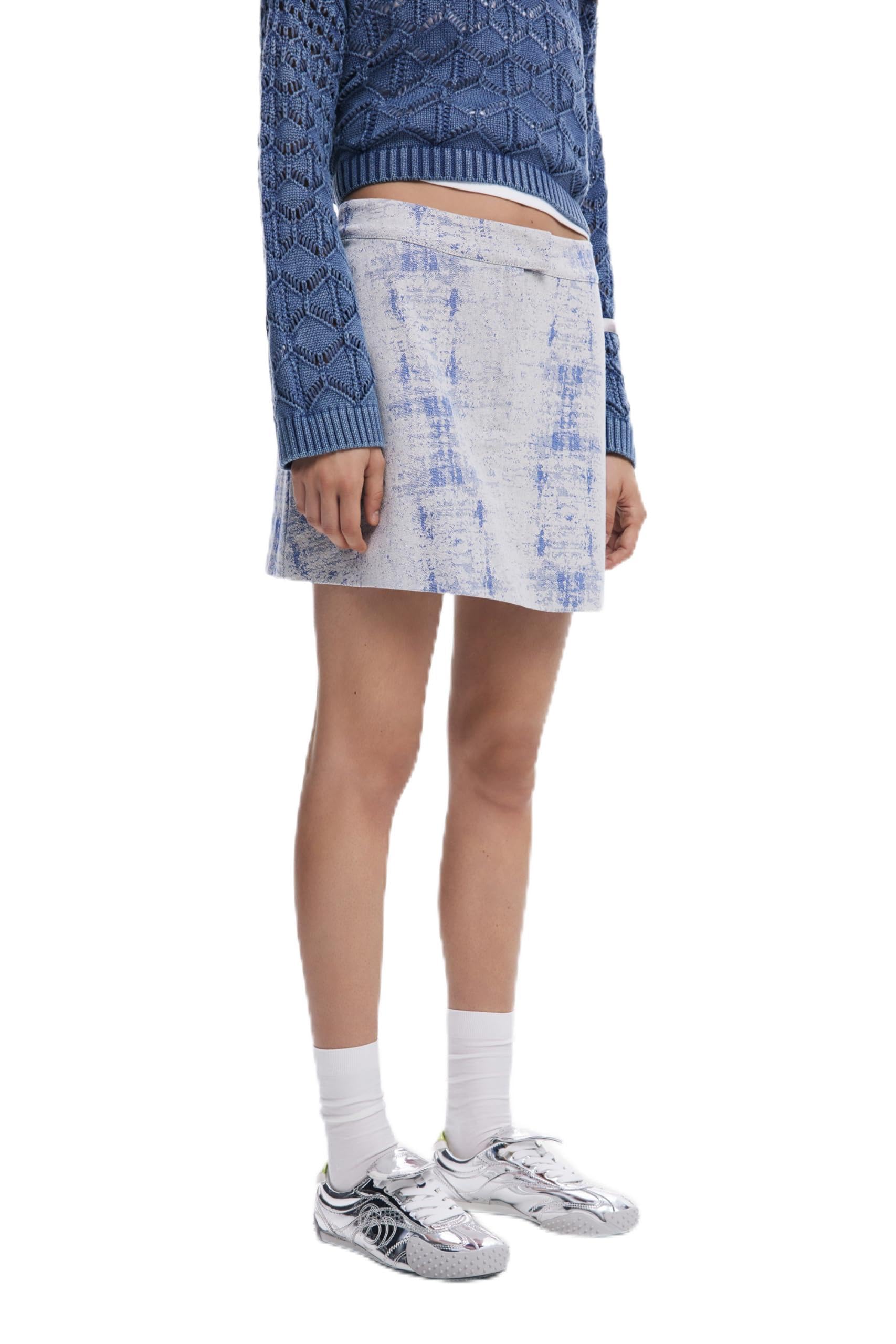 Desigual Mujer Azul Minifalda Desgastes, S