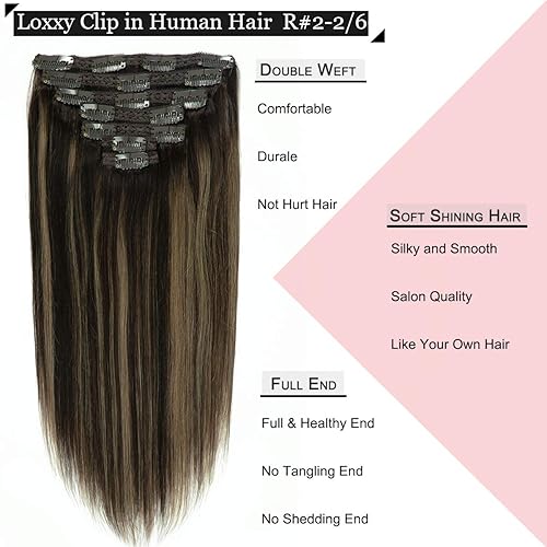 Miniatura 8 de Loxxy Extensiones de cabello humano con clip extensiones de cabello brasileño de doble trama 8A 423oz 7 unidades color 8 color marrón claro con