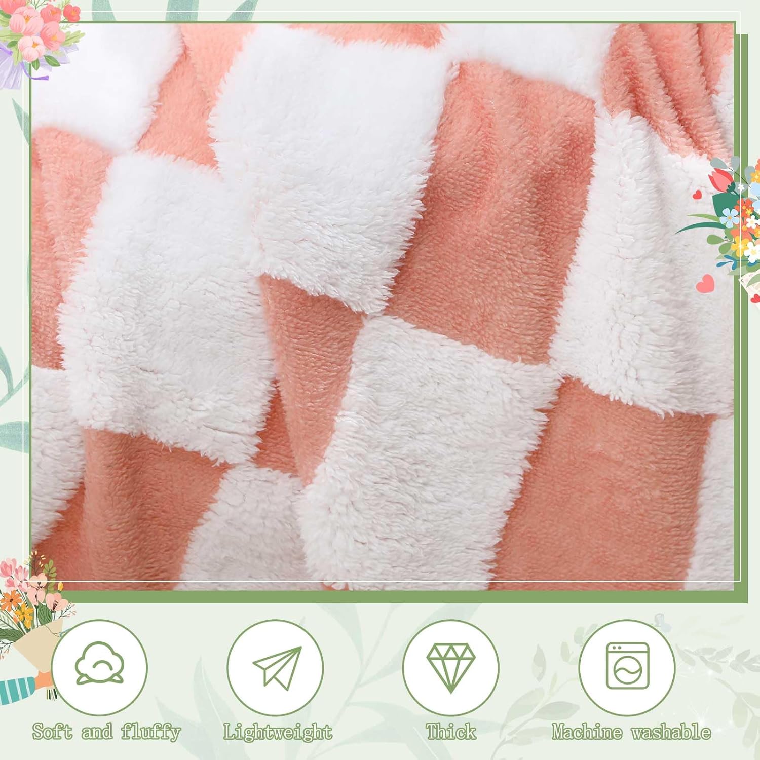 Buryeah 12 Pcs Checkered Throw Blankets Bulk, Checkerboard Soft Cozy Fluffy Blankets for Wedding Guests, Gingham Pattern Warm for Bed Couch Sofa Chair Travel, 50 x 60 Inches (Pink and White)