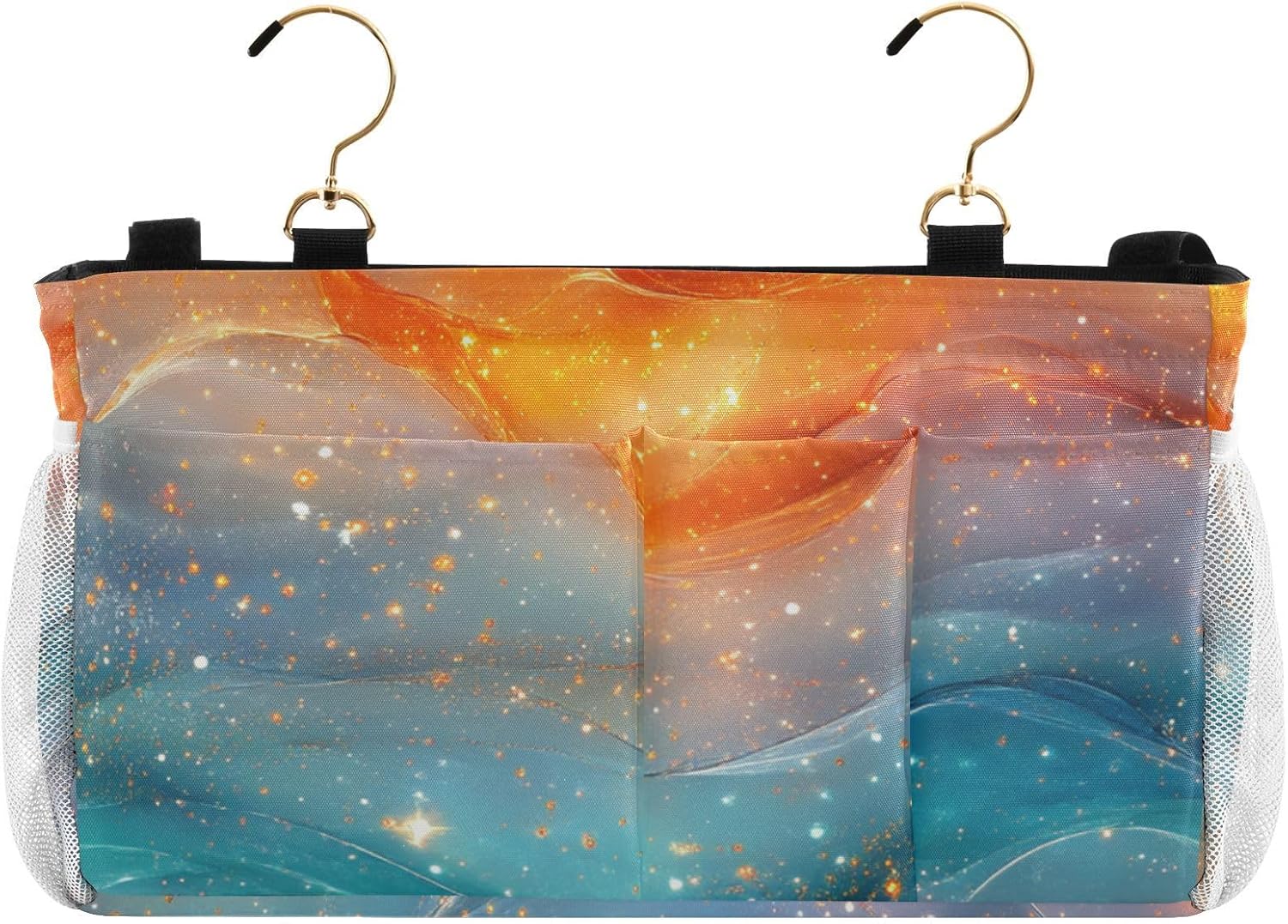 KLL Bedside Caddy Organizer Storage Bag With Pockets Hanging Organizer for Home, Dorm, Bunk Orange Teal Rainbow