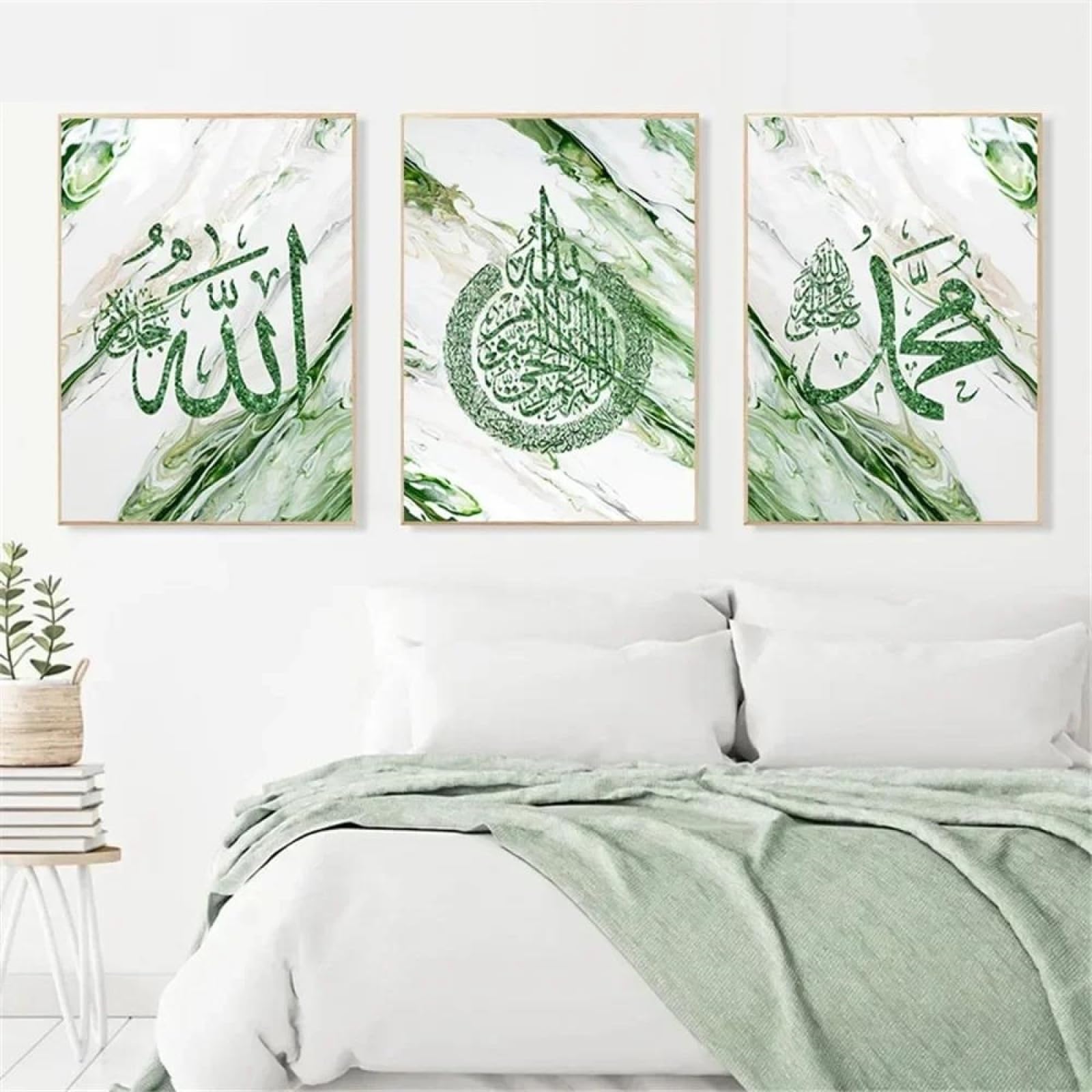 Pósteres artísticos de mármol verde con Ayatul Kursi, set de lienzos del Corán 8