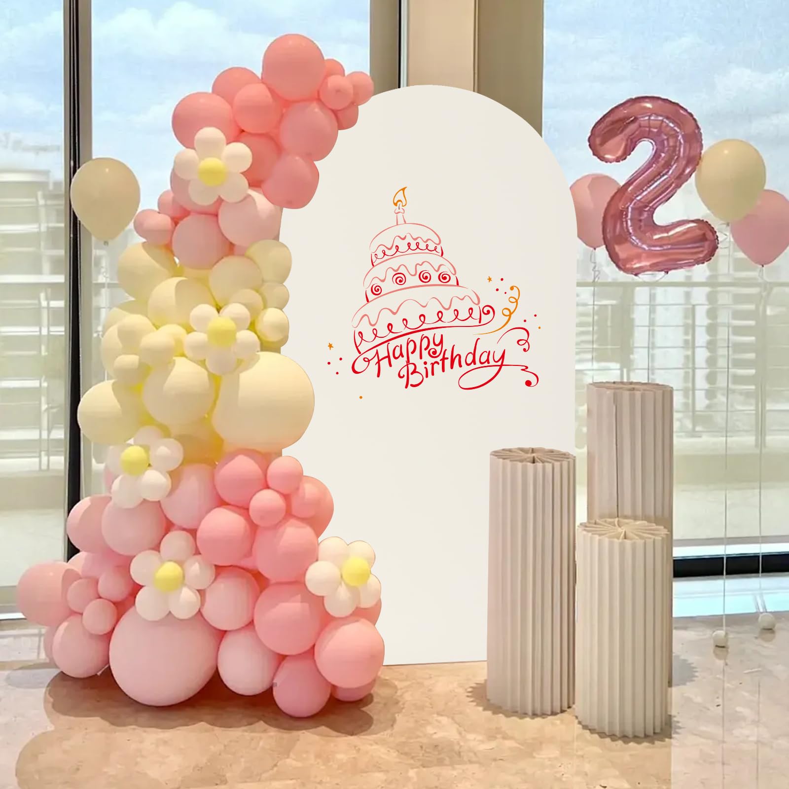 Wedding Arch Cover,7.22FT Balloon Arch Frame Kit, Wedding Columns Bracket Frame Display Background for Birthday, Party, Banquet Decoration (Beige, 7.22FT,White Stand)